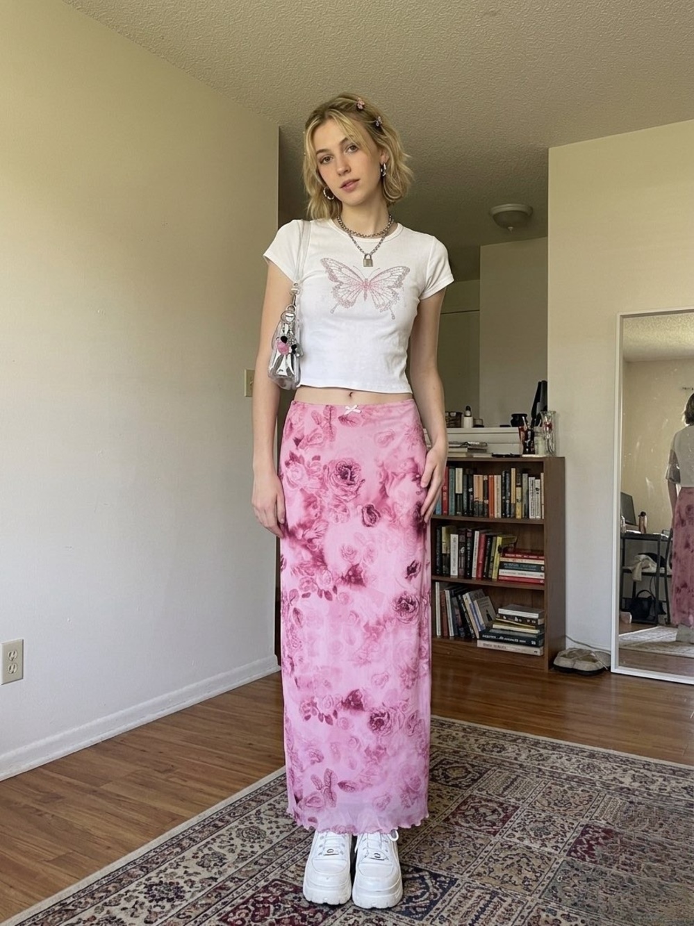 Floral Renaissance angel  print maxi skirt